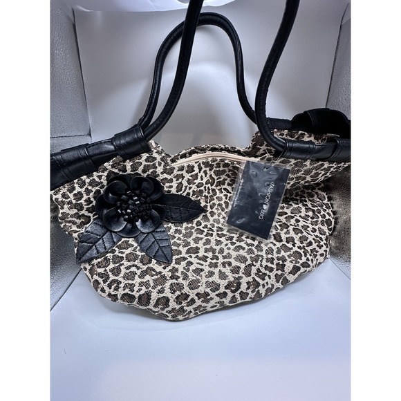 NWT Vintage Y2K Fashion Bug Leopard Print Shoulder Bag w/ Black Flower Accent - Picture 6 of 11